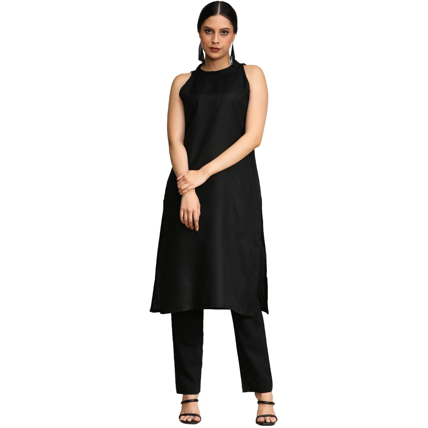 Black Halter Neck Straight Kurta