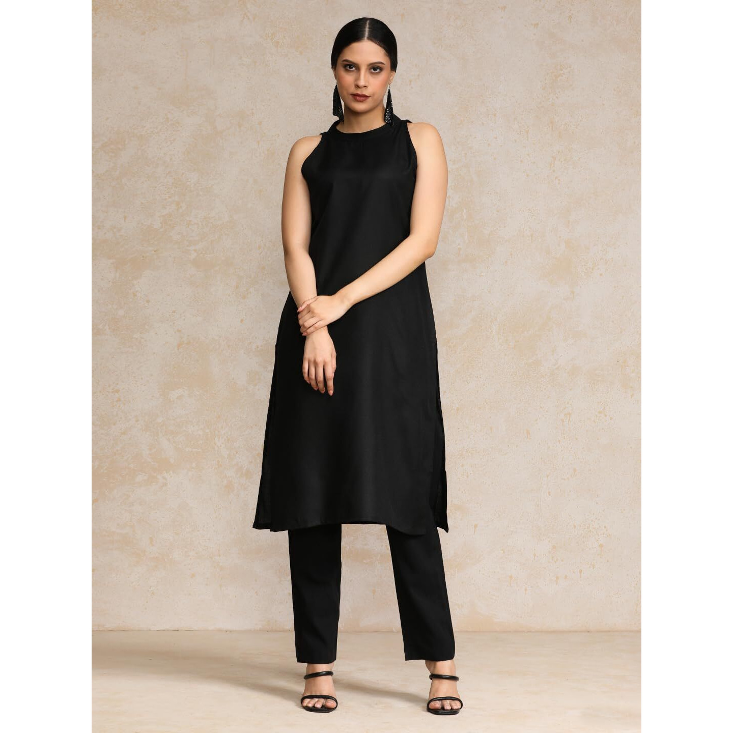 Black Halter Neck Straight Kurta