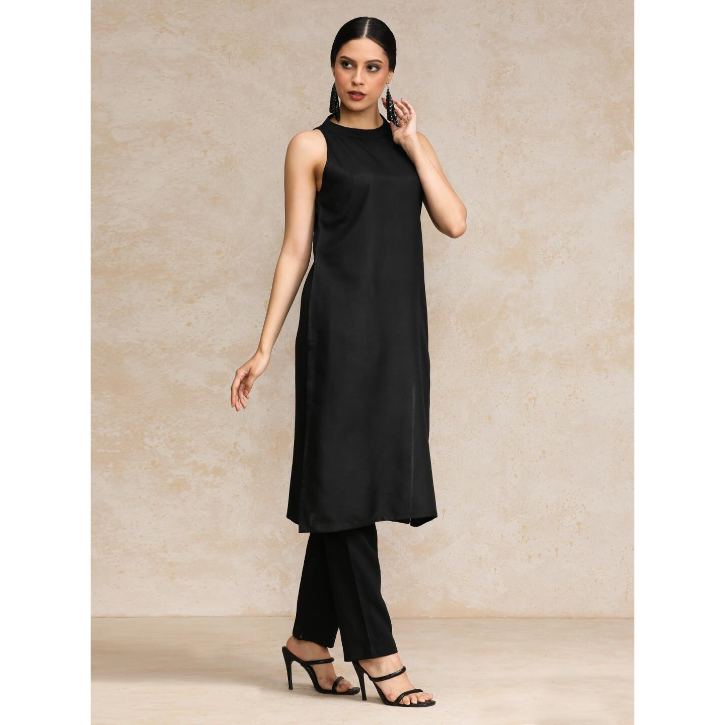 Black Halter Neck Straight Kurta