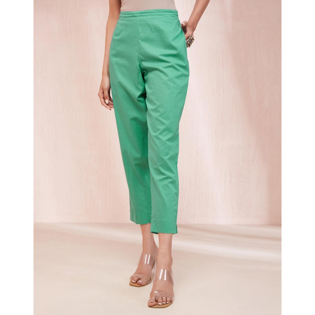 Fabindia Women's Regular Casual Pants (2124217Turquoise_Turquoise
