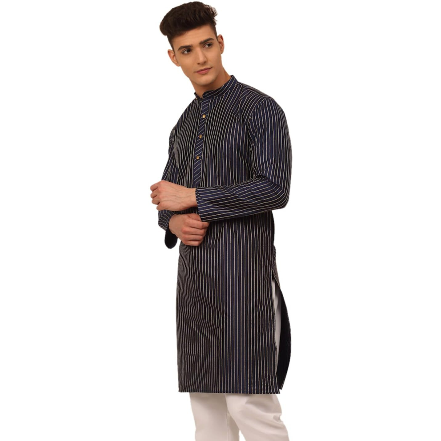 Jompers Men's Embroidered Design Kurtas (Navy, L)