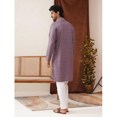 Jompers Purple Embroidered Chikankari And Sequence Kurta Set For Men (Purple, L)