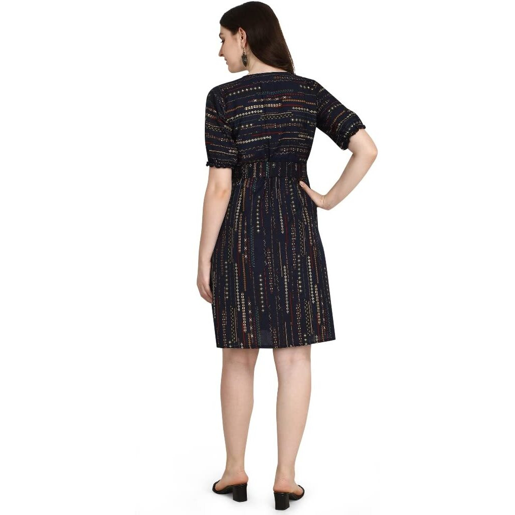 Om Sai Latest Creation New Hot Stylish Sequin Knee Length Western Dresse Latest Mini Dress For Rayon Bodycon Women's Long Dress Womens Girls Maxi A Line One Piece Urbanic Style (Xx-Large, Navy Blue)