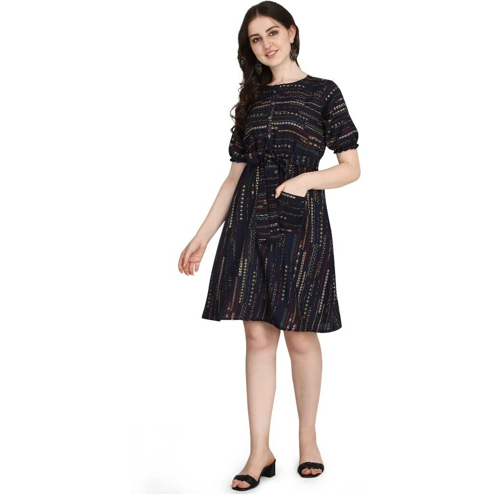 Om Sai Latest Creation New Hot Stylish Sequin Knee Length Western Dresse Latest Mini Dress For Rayon Bodycon Women's Long Dress Womens Girls Maxi A Line One Piece Urbanic Style (Xx-Large, Navy Blue)