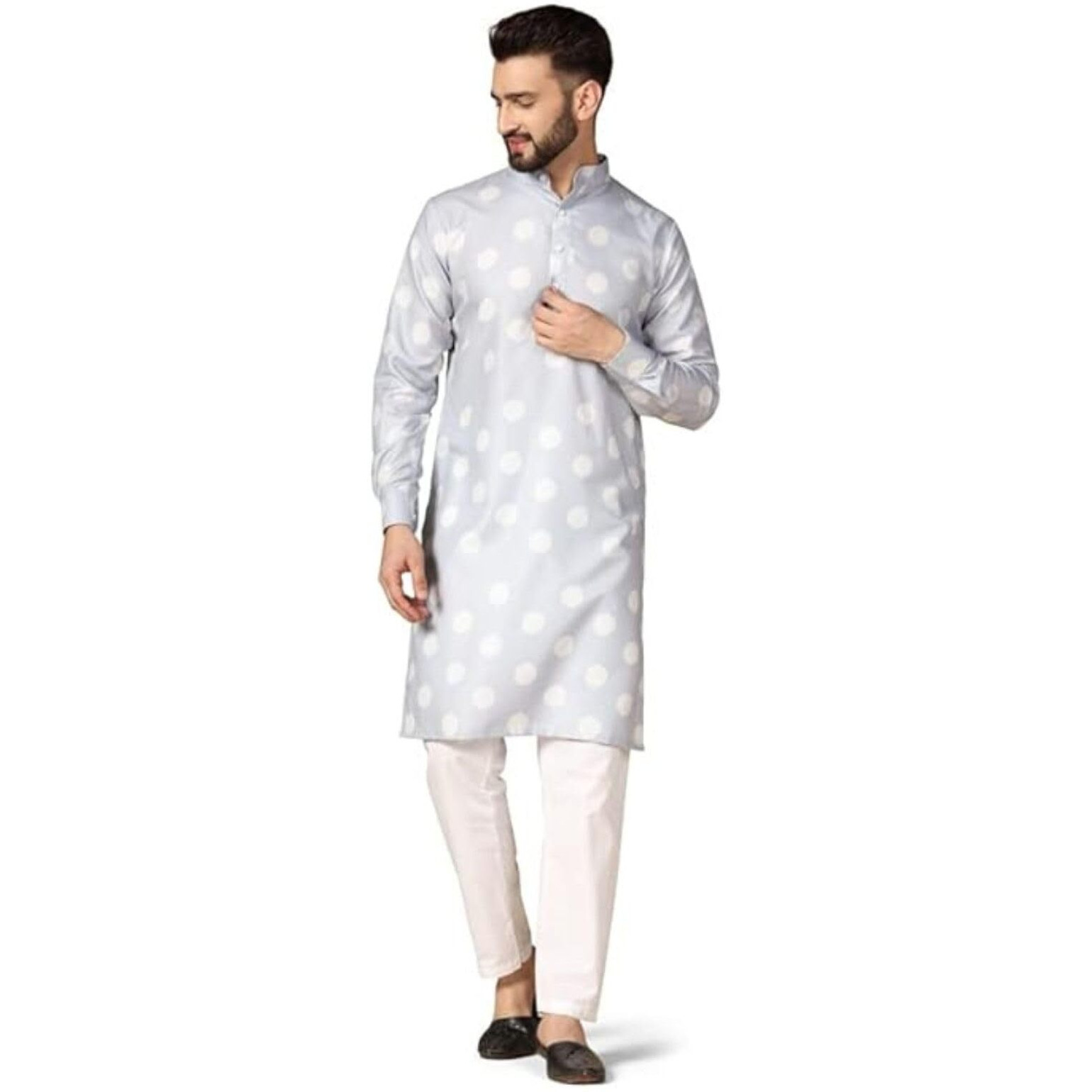 Leriya Fashion Men's Rayon Printed Regular Kurta Set (Lf-M144-01_Grey_S)