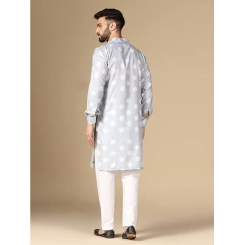 Leriya Fashion Men's Rayon Printed Regular Kurta Set (Lf-M144-01_Grey_S)