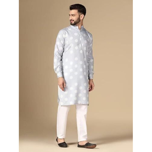 Leriya Fashion Men's Rayon Printed Regular Kurta Set (Lf-M144-01_Grey_S)