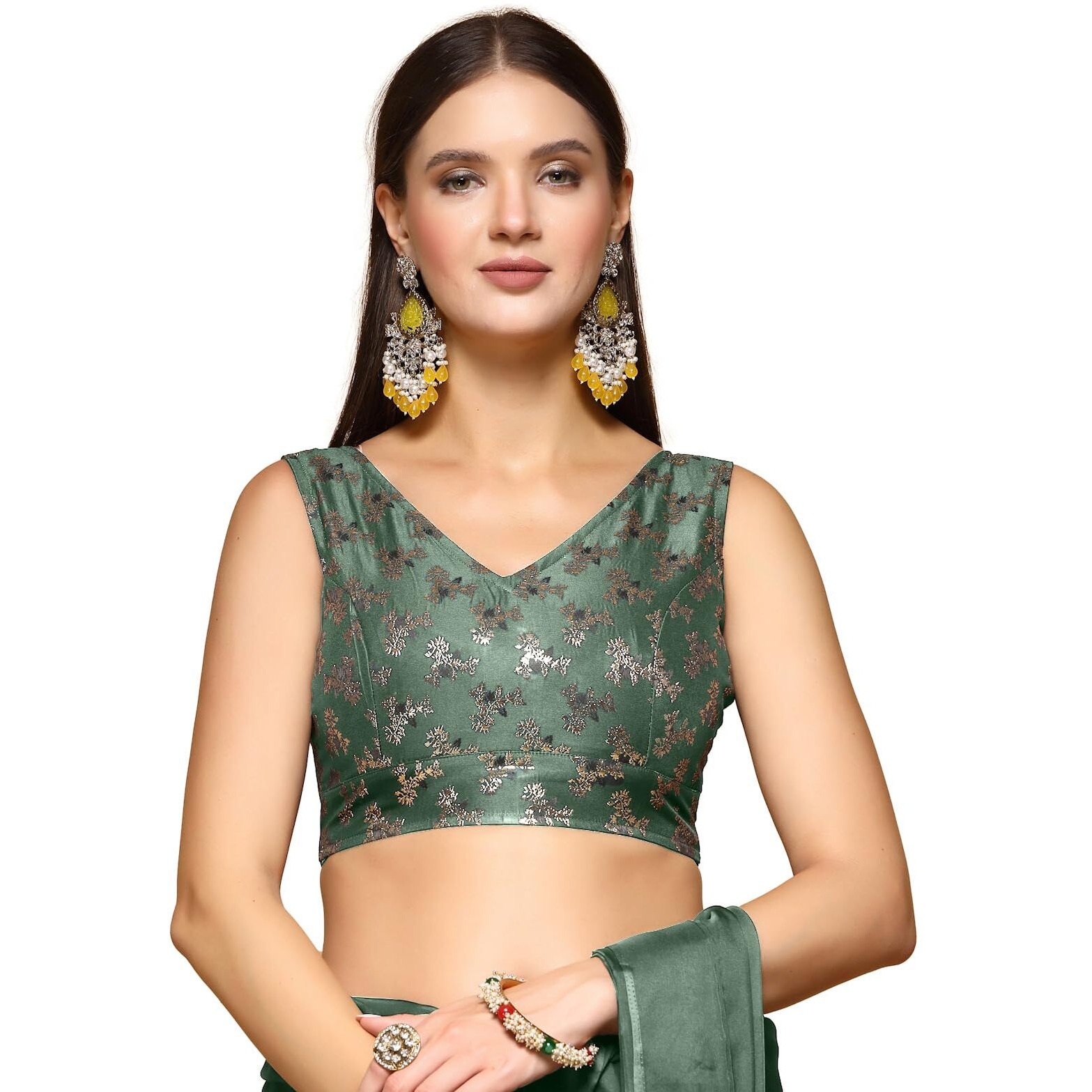 Oomph Readymade Blouse For Women, Brocade, Sleeveless, V-Neck, Rbbl656