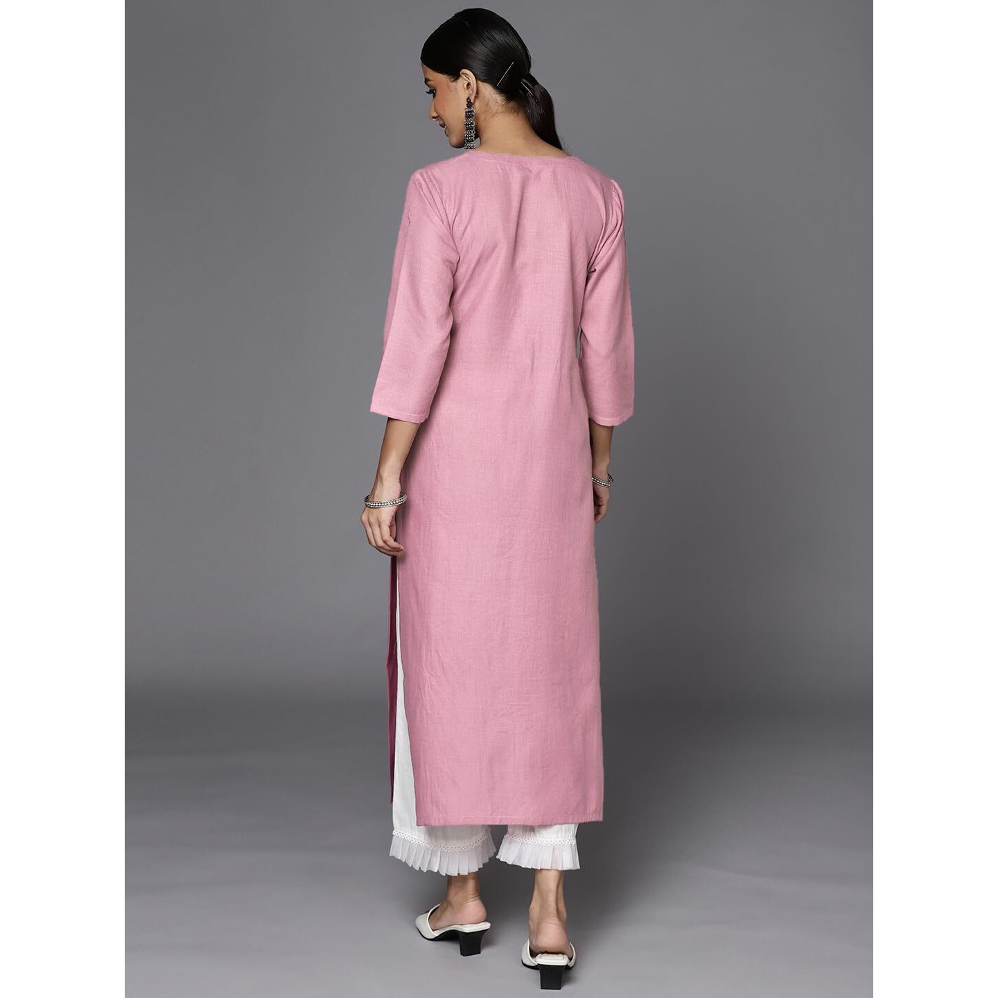 Varanga Mauve Embroidered Kurta With Round Neck