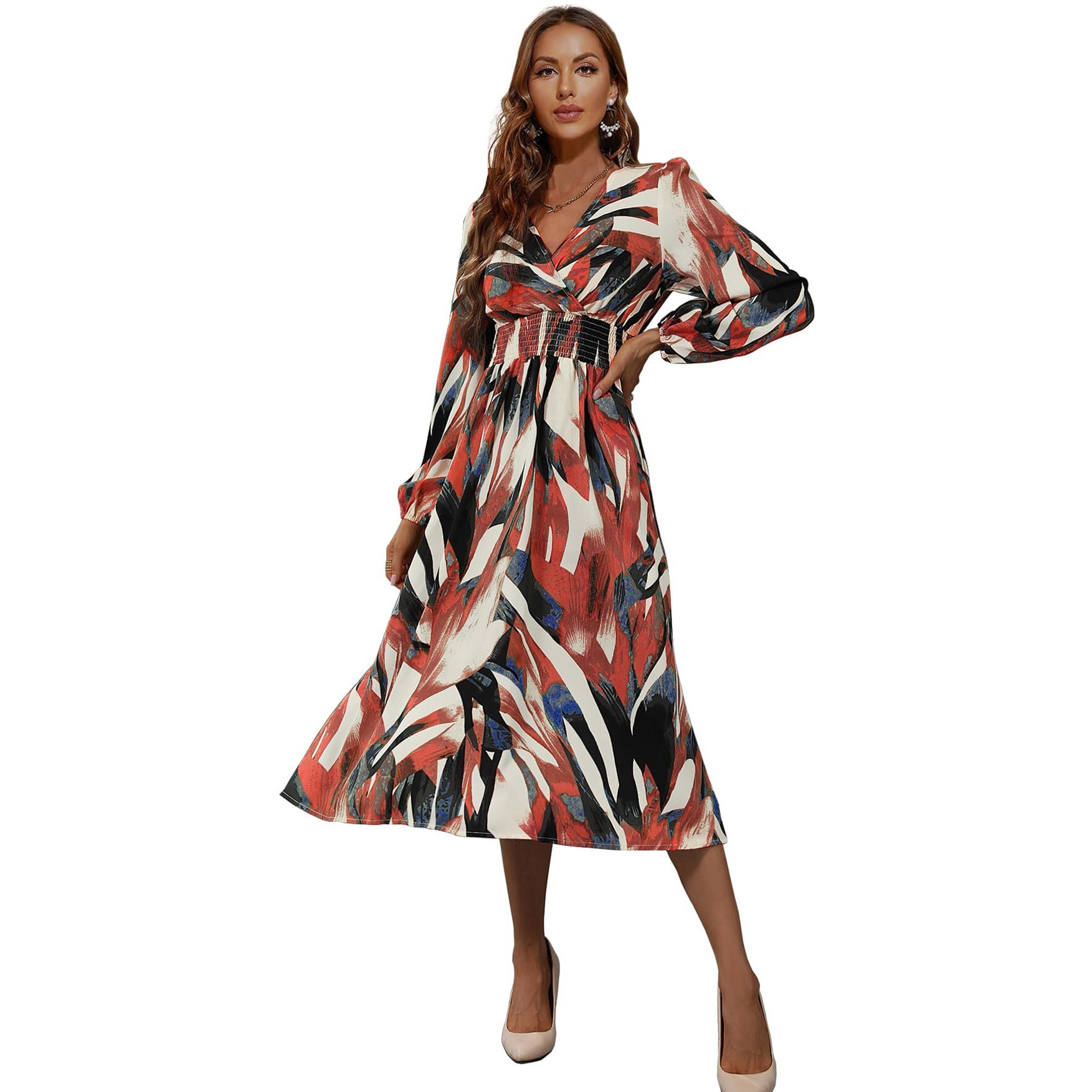 Avanova Creap Pink V-Neck Maxi Western Dresses For Women (Dress 85 Pink S)