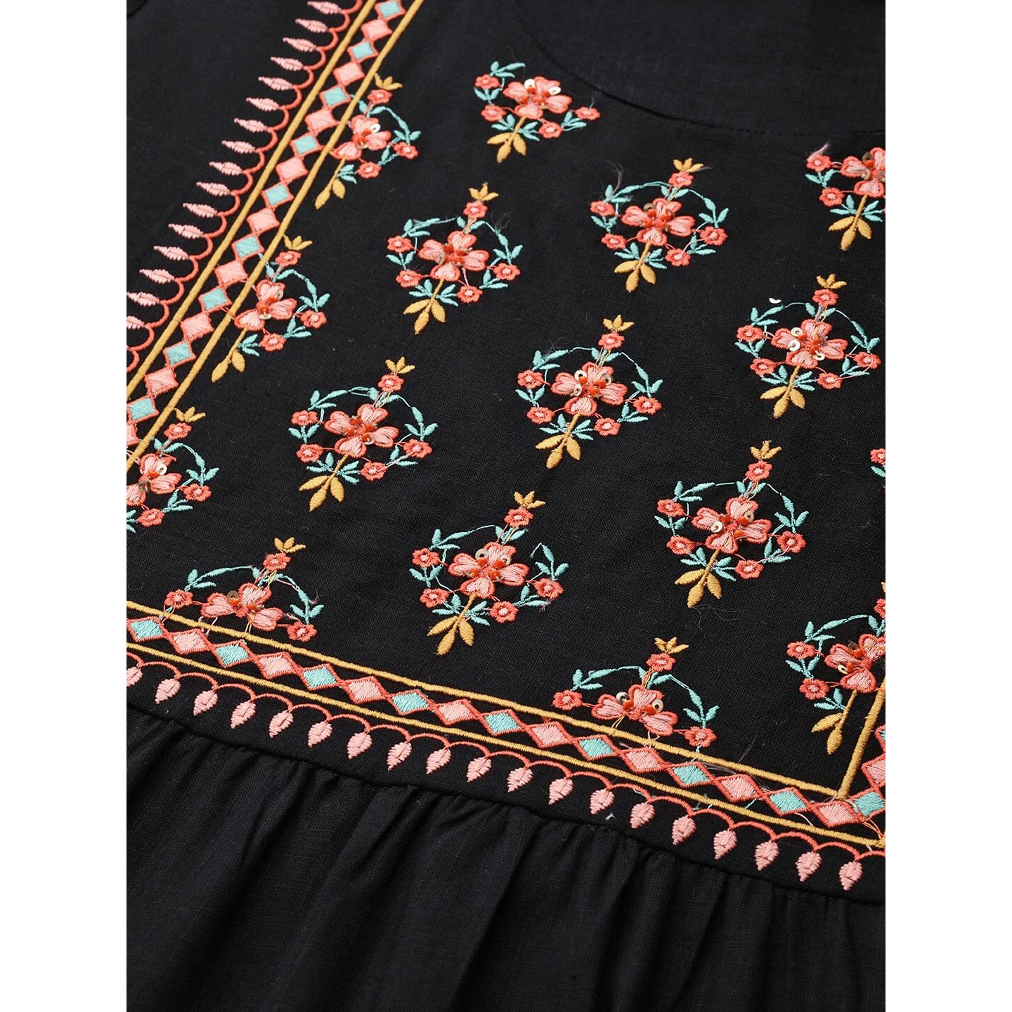 Anubhutee Women's Rayon Black Thread Work Embroidered A-Line Indo Western Dress