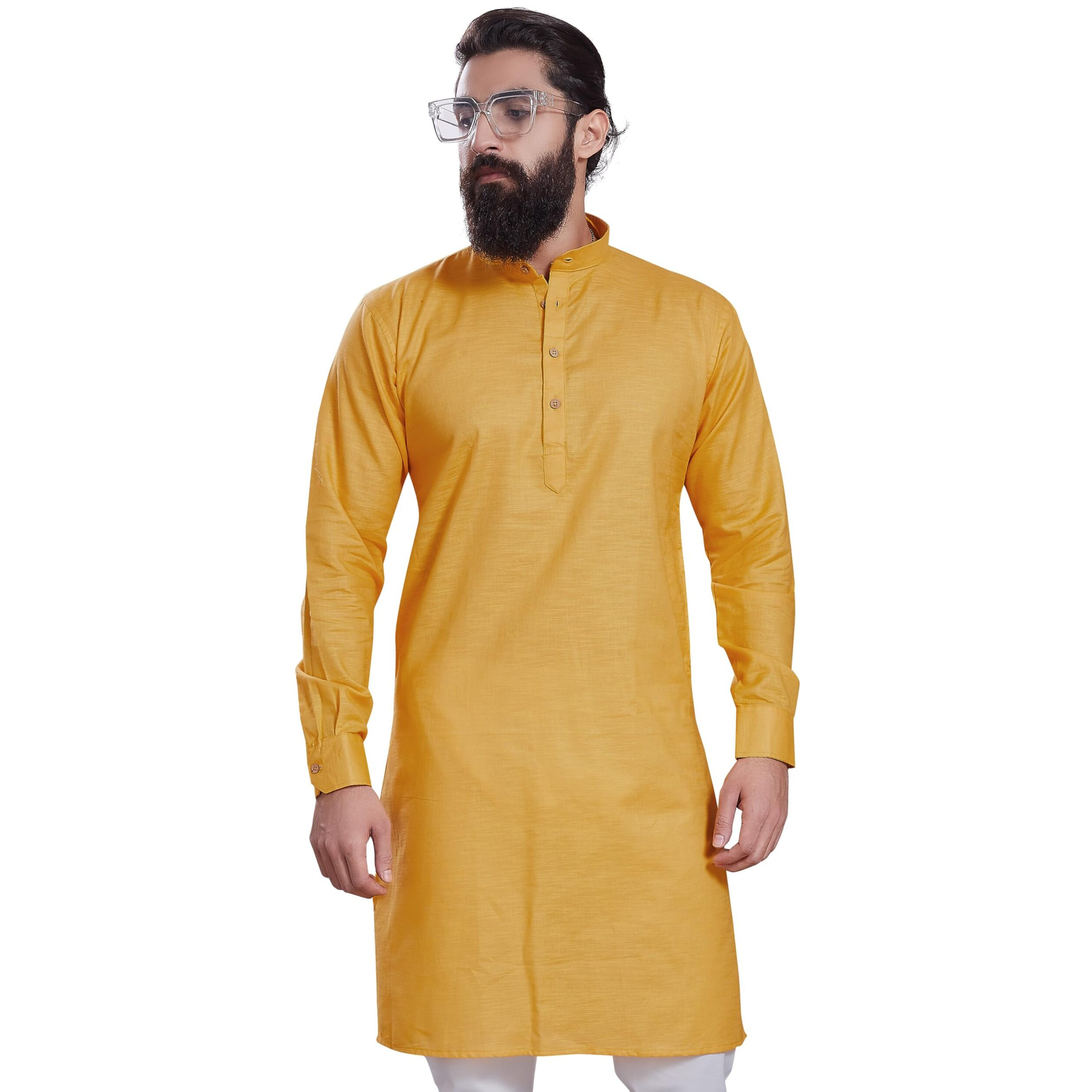 Divisive Men's Pure Cotton Only Slim Fit Kurta (Dkrt205_L_Yellow)