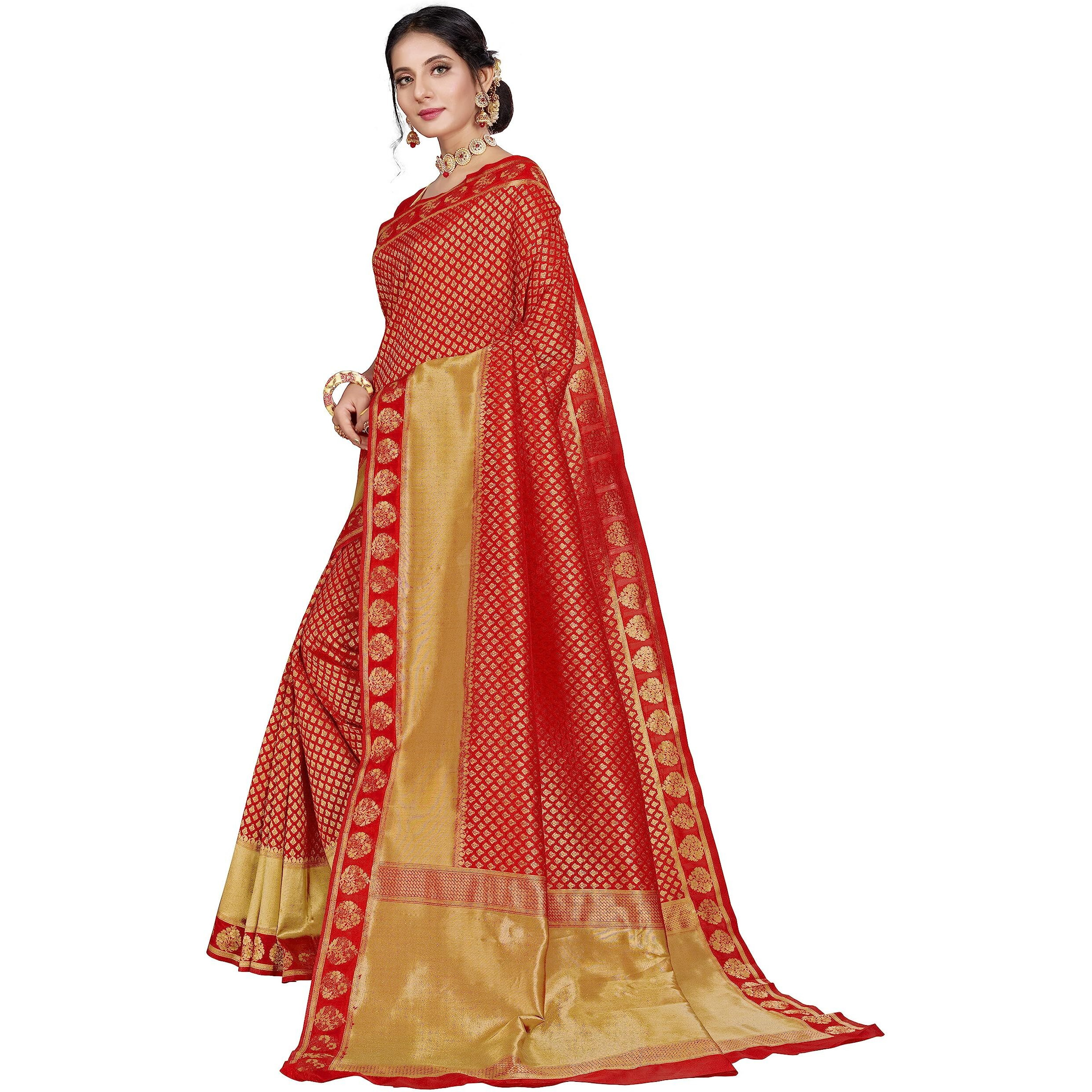 Glory Sarees Women's Banarasi Silk Blend Saree (Gs_Kara132_Red)