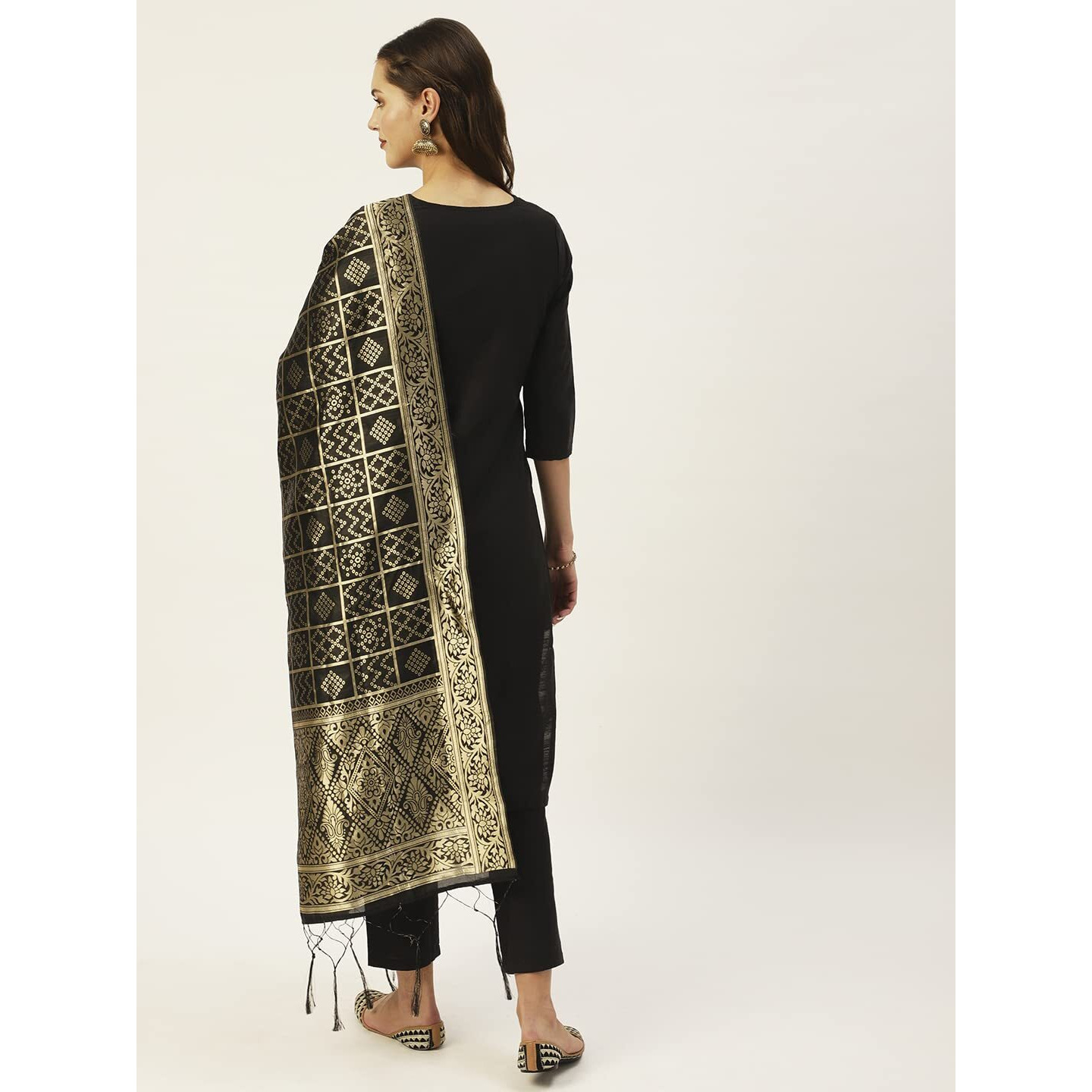 Ishin Womens Silk Blend Straight Yoke Design Sequinned Kurta Set With Dupatta & Trouser