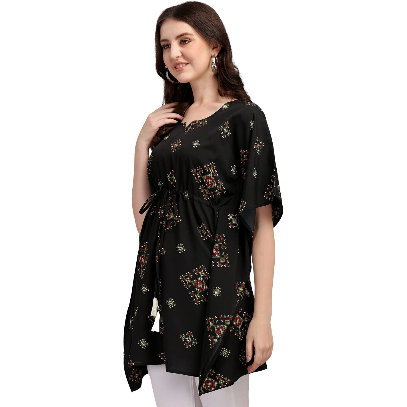 Preneum Women's Geometric Regular Fit Kaftan (Kft-1_Black S)