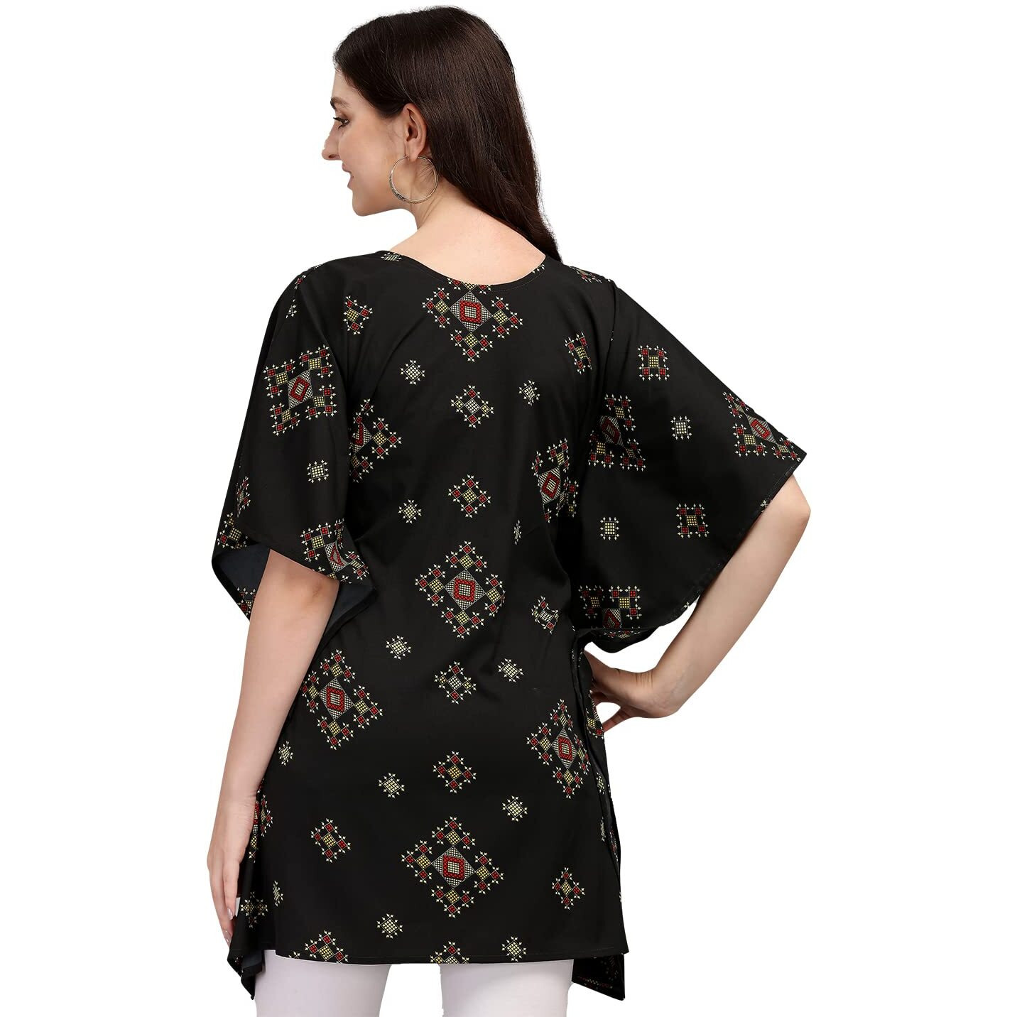 Preneum Women's Geometric Regular Fit Kaftan (Kft-1_Black S)