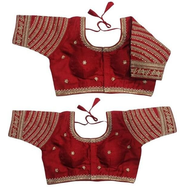 Pujia Mills Women's Blouse Readymade Blouse Embroidery Multi Coding Gold Thread Indian Ethnic Designer Stitched Women's Readymade Saree Blouse For Women For Saree Lehenga Choli (Red, 38)