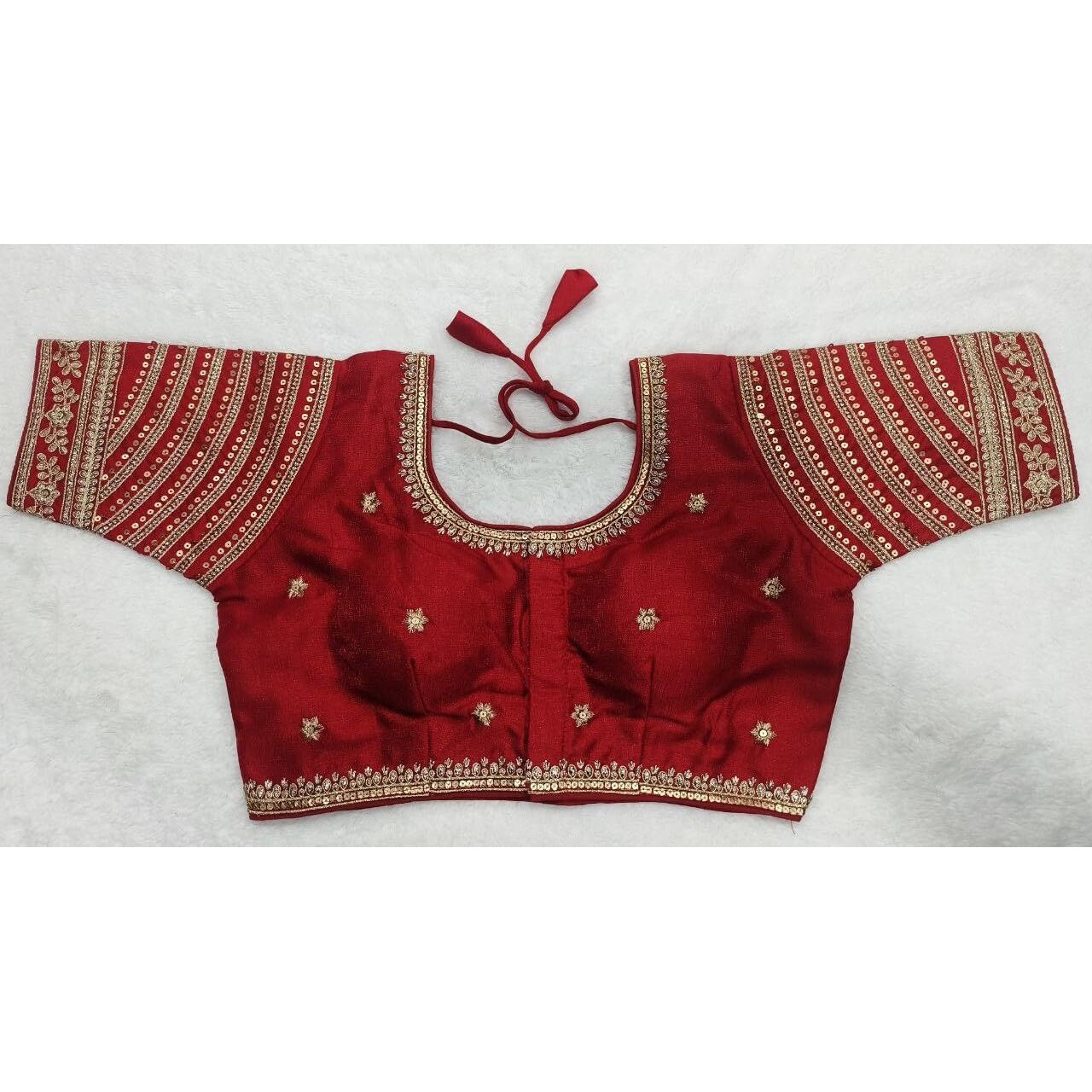 Pujia Mills Women's Blouse Readymade Blouse Embroidery Multi Coding Gold Thread Indian Ethnic Designer Stitched Women's Readymade Saree Blouse For Women For Saree Lehenga Choli (Red, 38)
