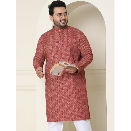 Sojanya Plus (Since 1958) Men's Cotton Linen Maroon Foil Printed Only Long Kurta