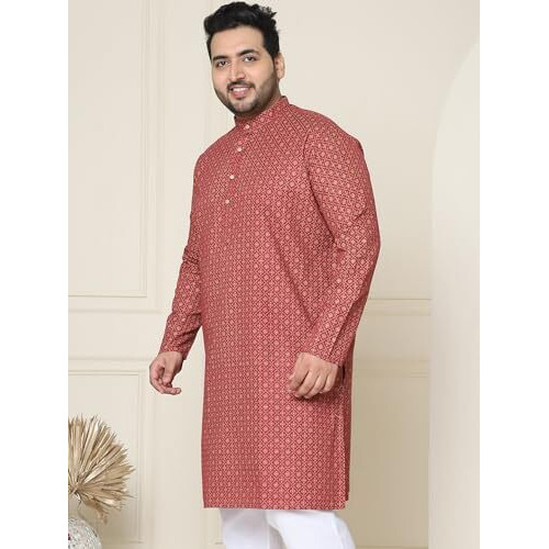 Sojanya Plus (Since 1958) Men's Cotton Linen Maroon Foil Printed Only Long Kurta
