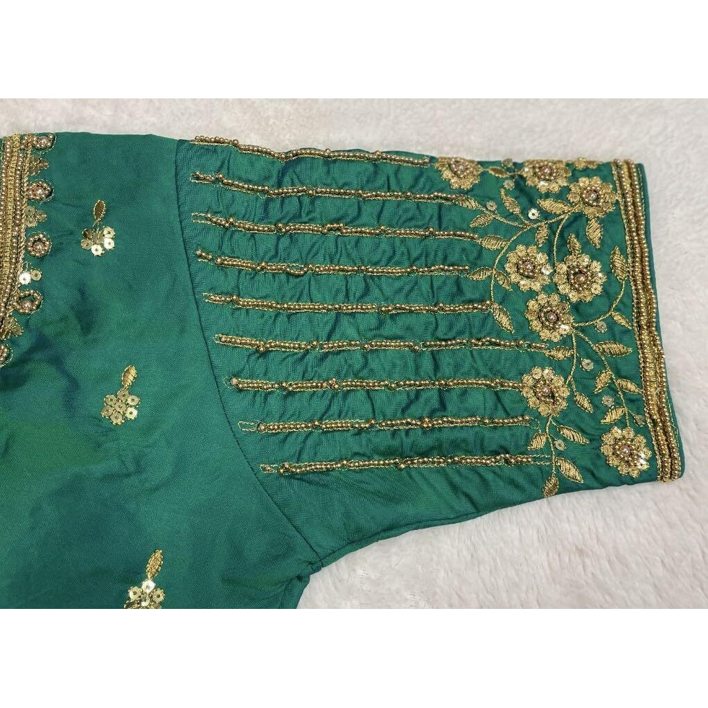 Vihu Fashion Women's Readymade Bridal Embroidery Blouse Multi Coding Maggam Work Moti Work Indian Ethnic Designer Stitched Readymade Saree Half Sleeve Rama Blouse For Women For Saree Lehenga Choli