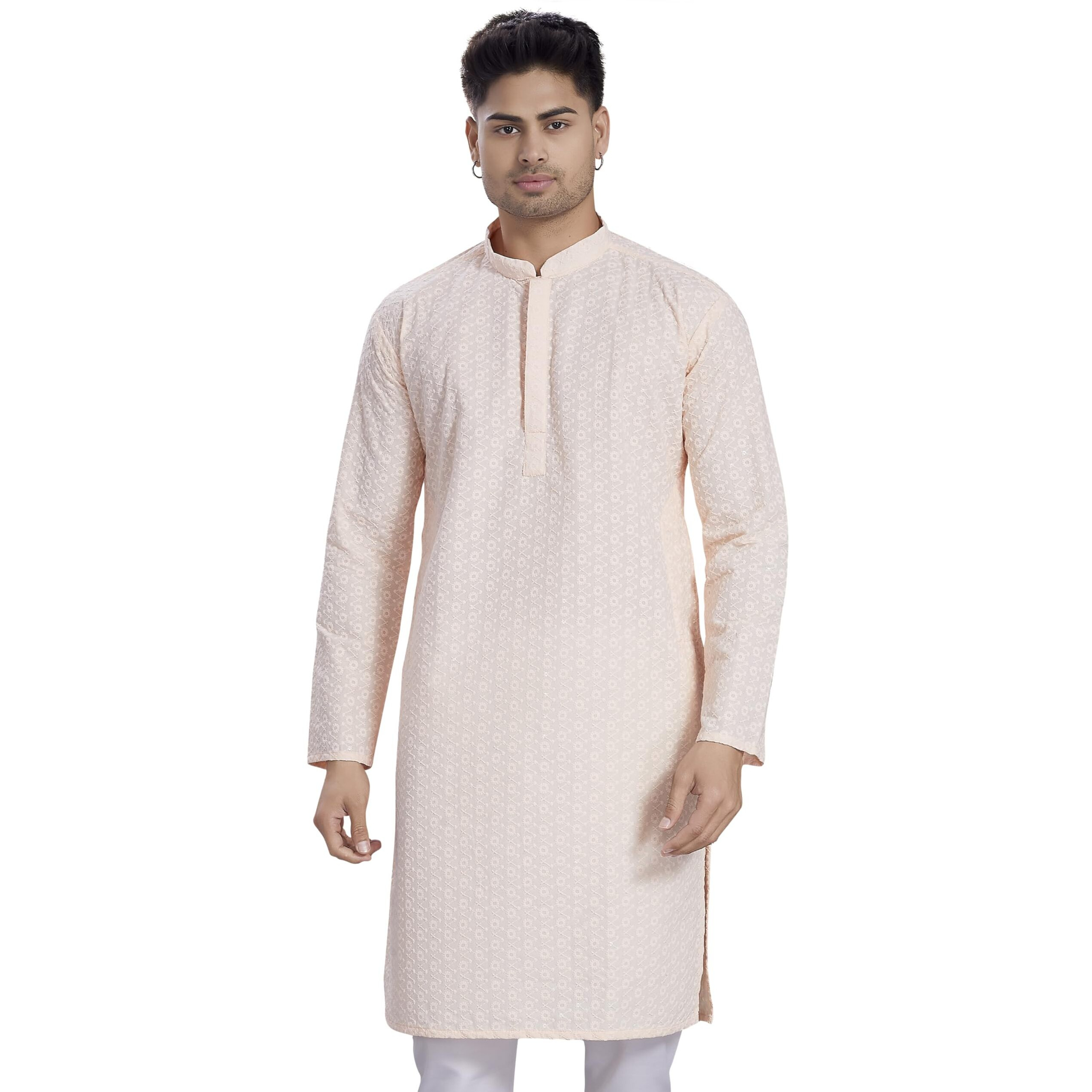 Divisive Men's Sequince Embroidered Cotton Blend Only Slim Fit Kurta (Dkrt1121_4Xl_Peach)