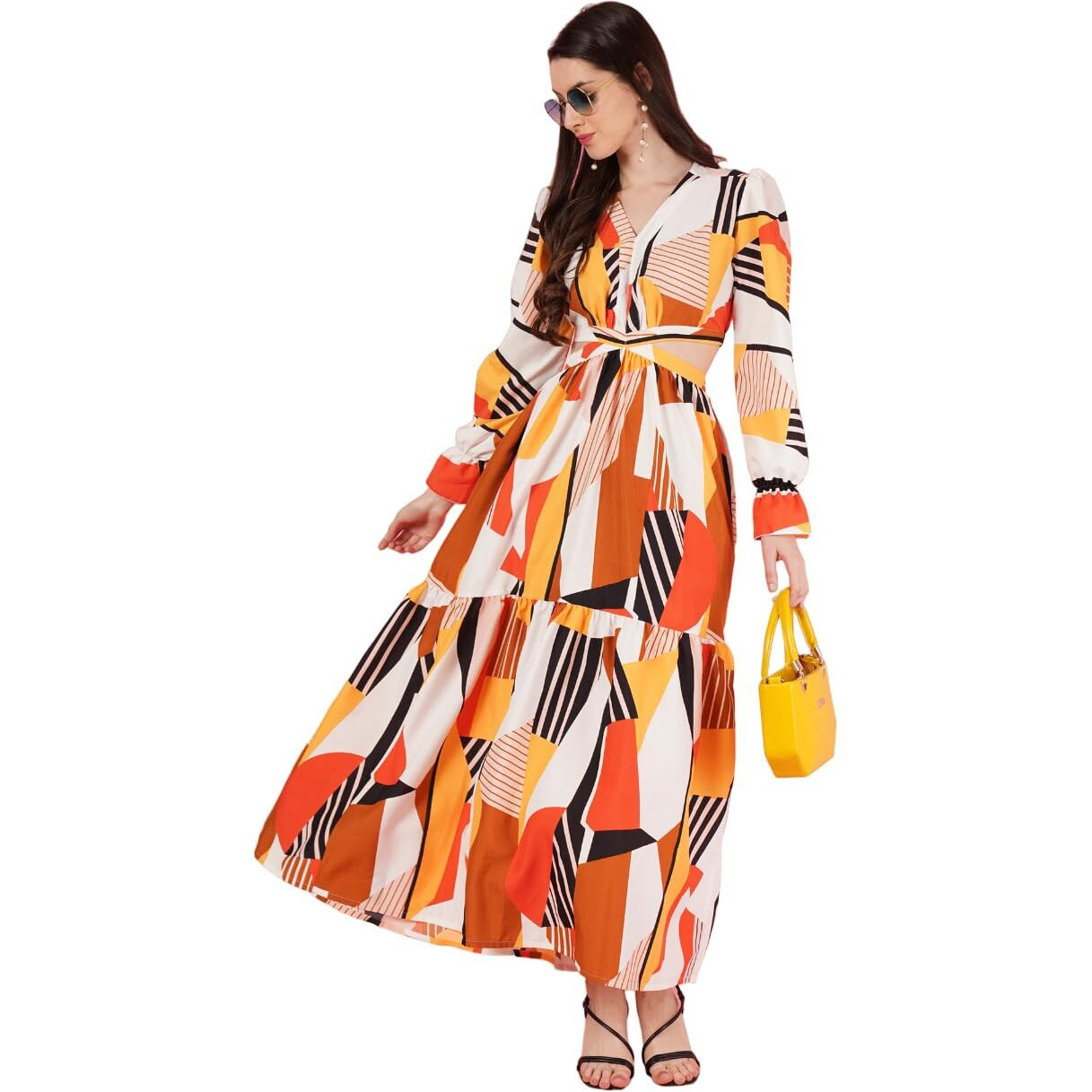 Kzully | Chic Vibes Embrace The Trend With The V Neck Fit & Flare Waist Cutout Dress White-Red