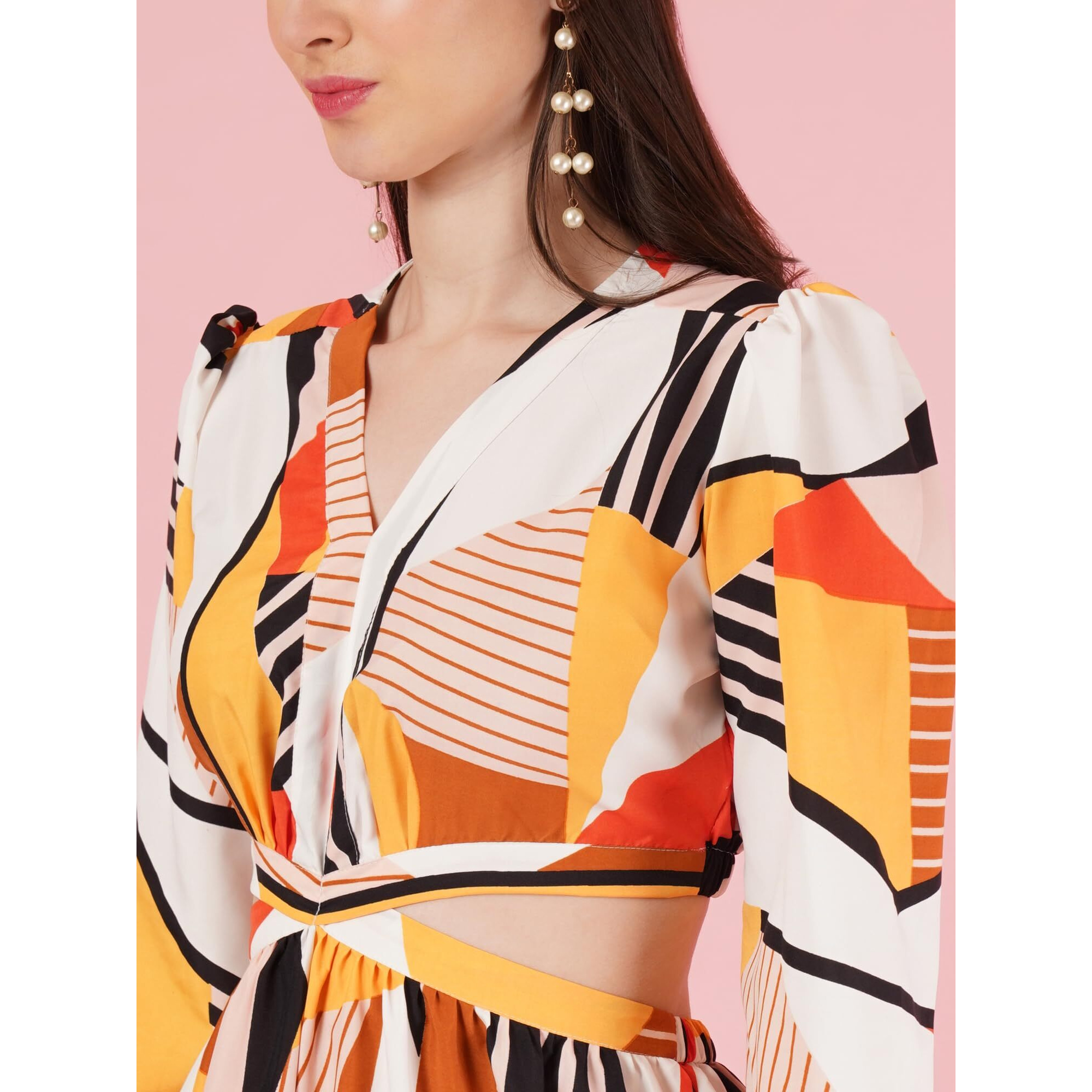 Kzully | Chic Vibes Embrace The Trend With The V Neck Fit & Flare Waist Cutout Dress White-Red