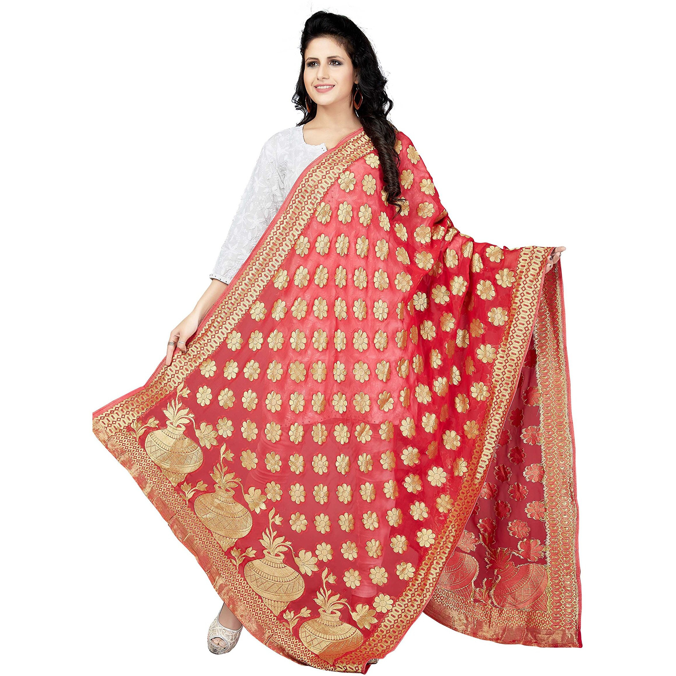 Rani Saahiba Zari Woven Georgette Dupatta (Skrdd1487_Pink)