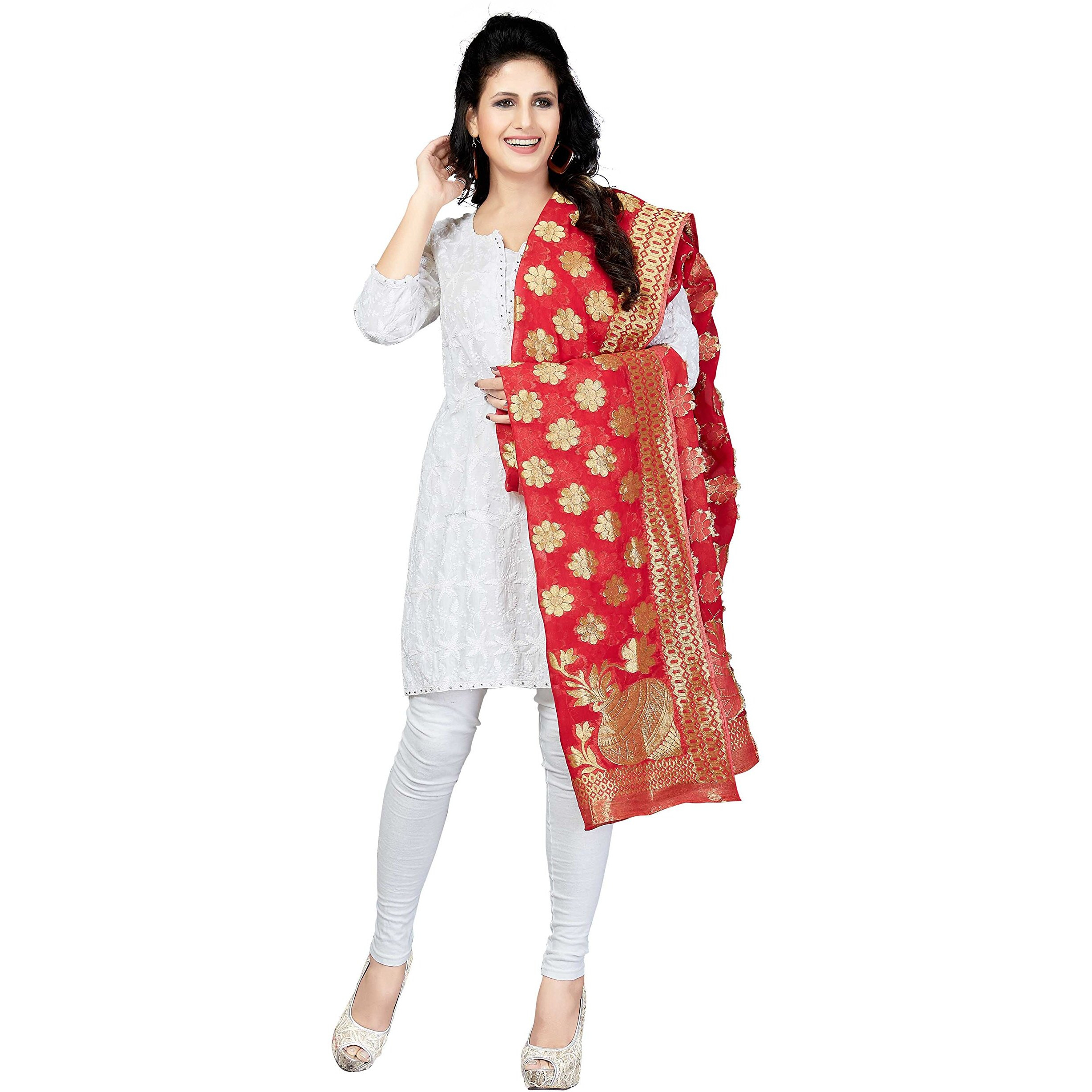 Rani Saahiba Zari Woven Georgette Dupatta (Skrdd1487_Pink)