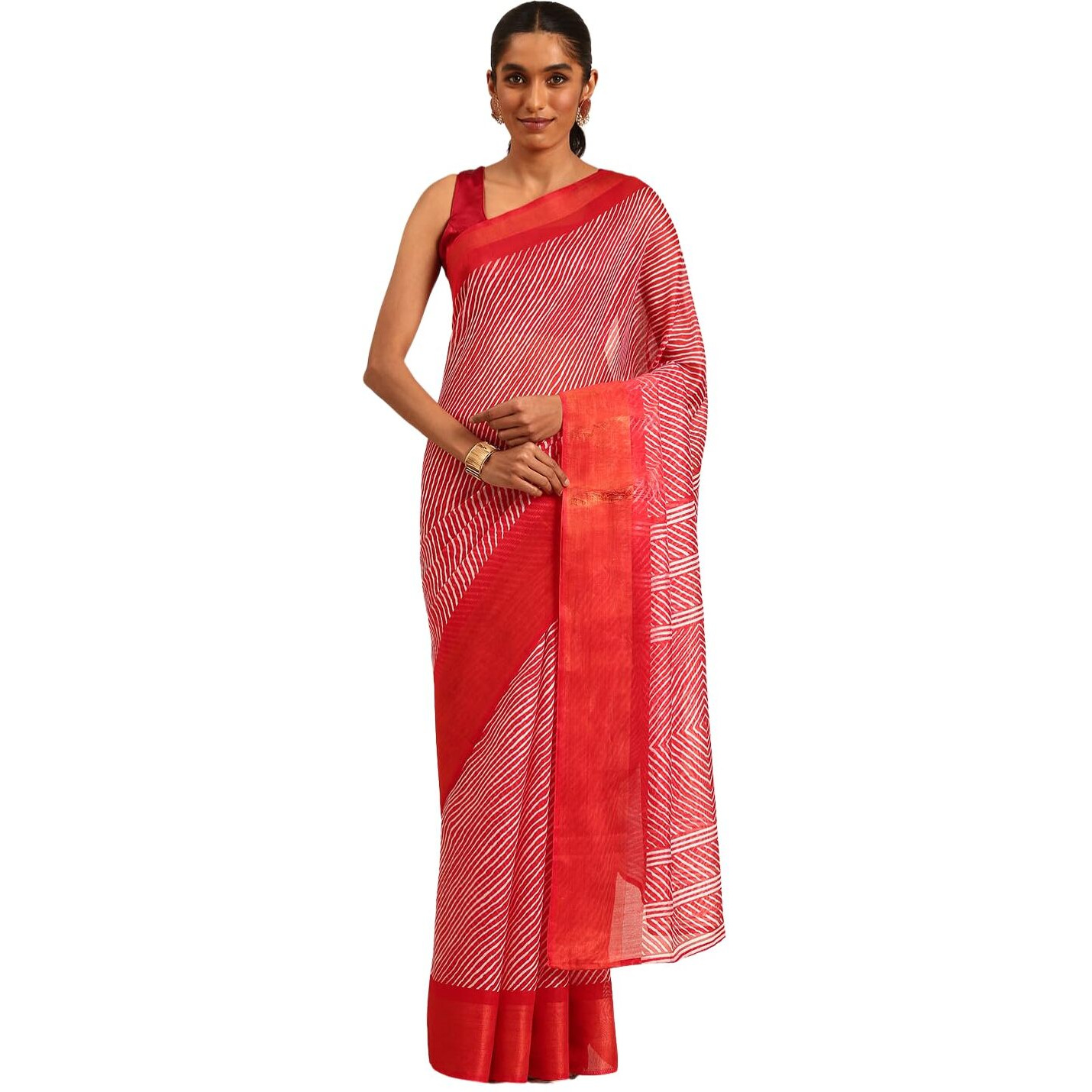 Shiv Textiles Poly Cotton Leheriya Floral Print Saree For Women With Unstitched Blouse (St-10719-Red)