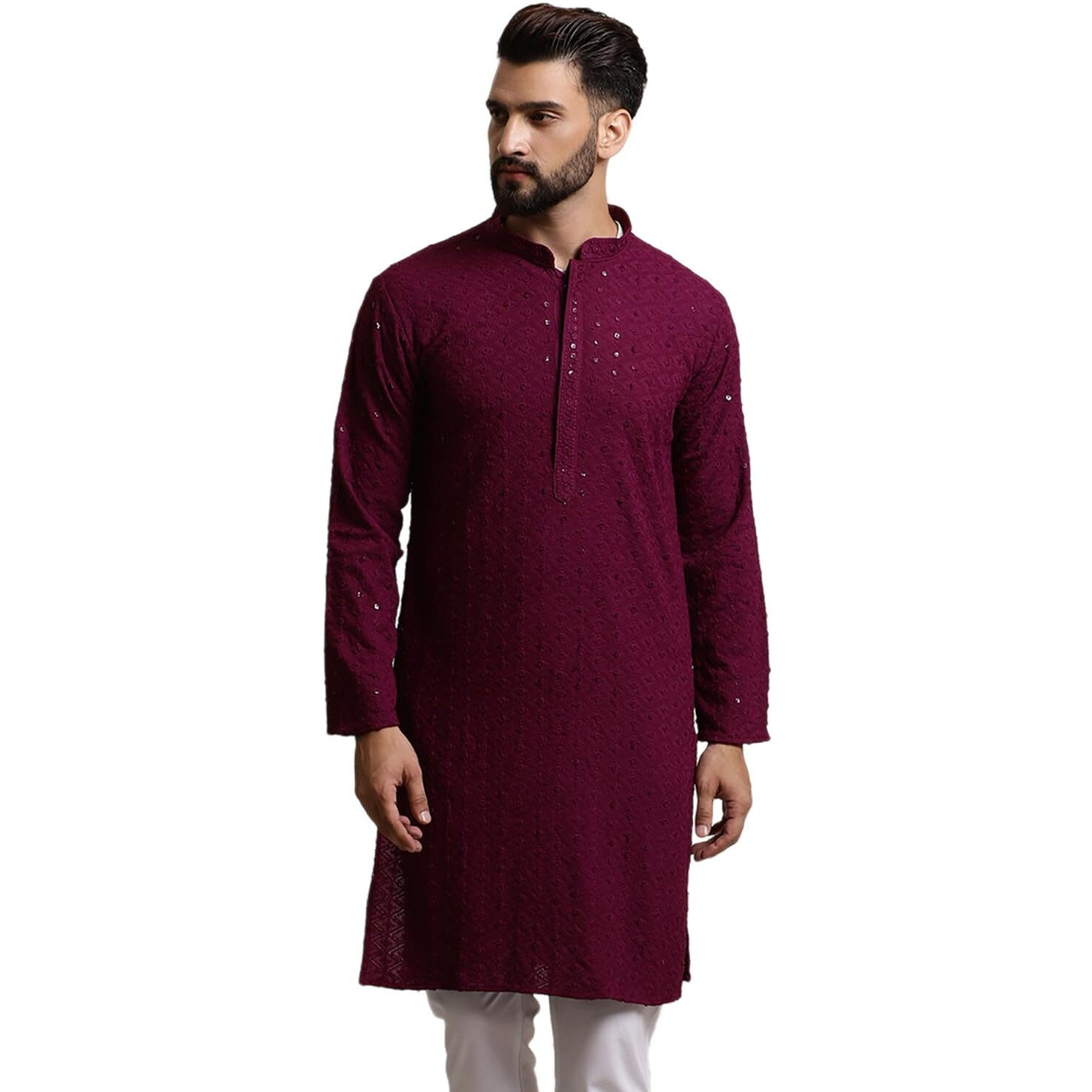 Sojanya (Since 1958 Men's Pure Cotton Purple Sequence Only Long Kurta
