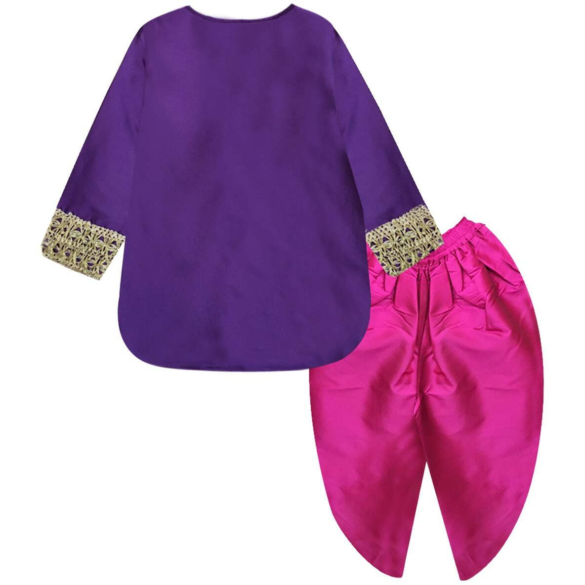 A.T.U.N. (All Things Uber Nice) Girl's Synthetic Straight Salwar Suit (Gkls Shz Prf_Purple/Fuchsia_6-7 Years)