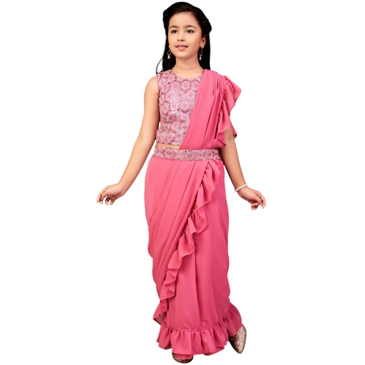 Aarika Girls Ethnic Wear Pink Colour Sequin Embroidery Georgette Lehenga Choli Set With Attached Dupatta-4-13 Years (Lch-Shm-5014)