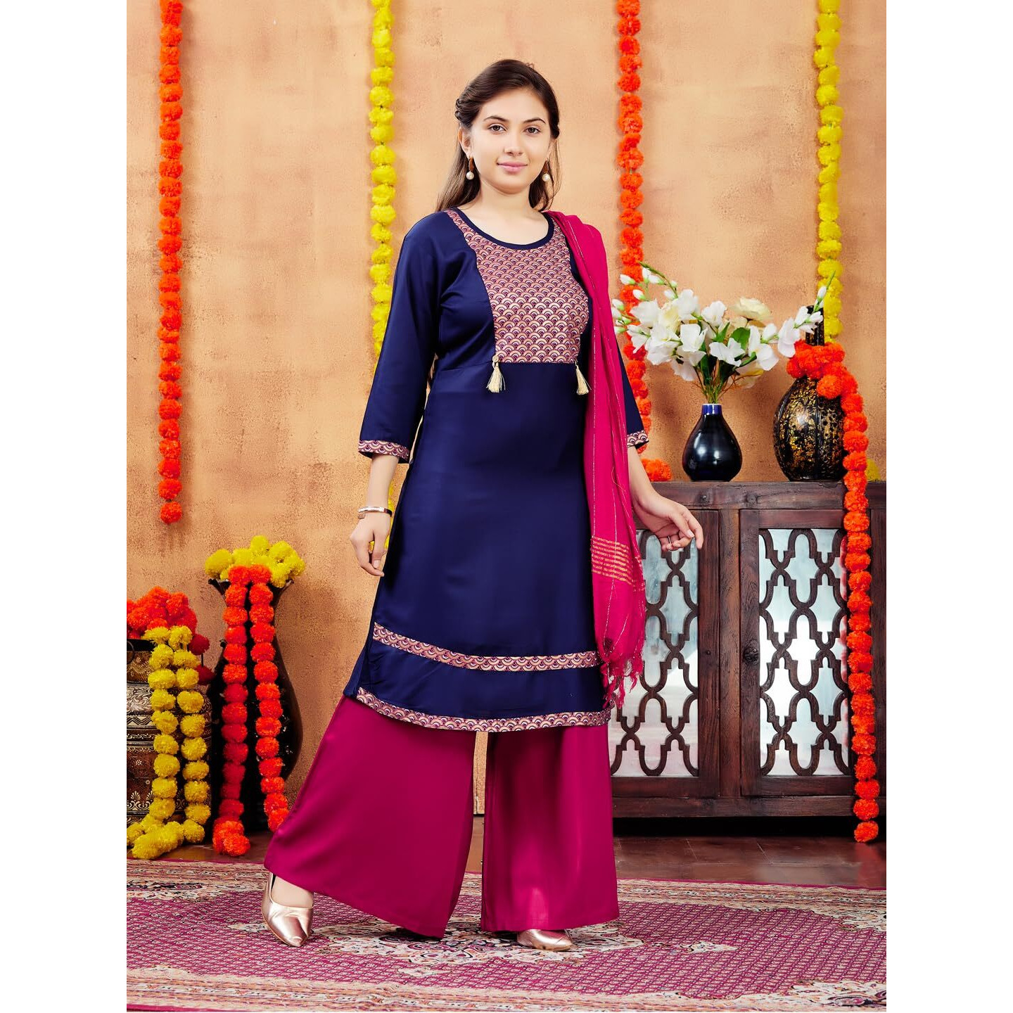 Aarika Girl's Cotton Regular Tunic Shirt (Kurti-E-22_Navy Blue_40)