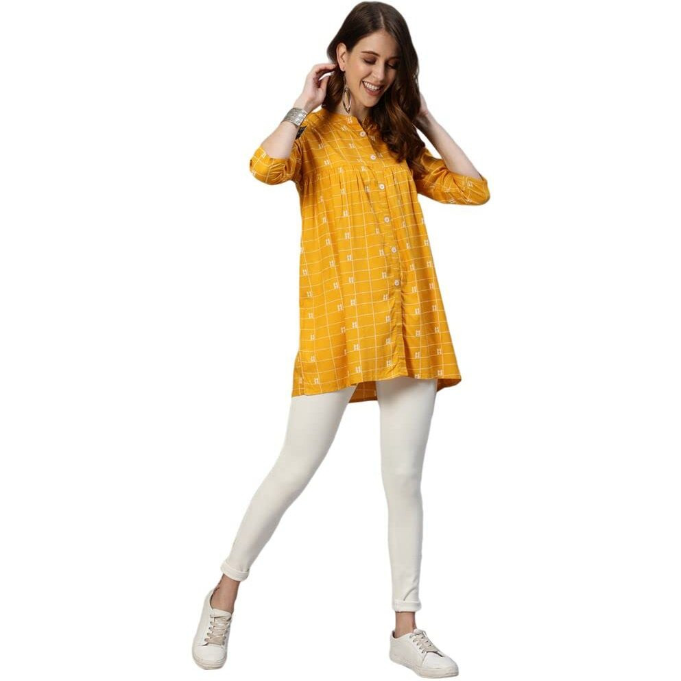 Anubhutee Women's Rayon Printed A-Line Kurti Yellow