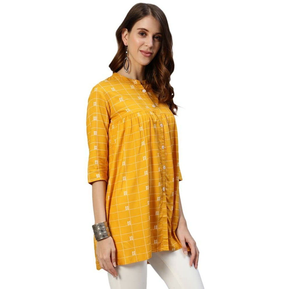 Anubhutee Women's Rayon Printed A-Line Kurti Yellow