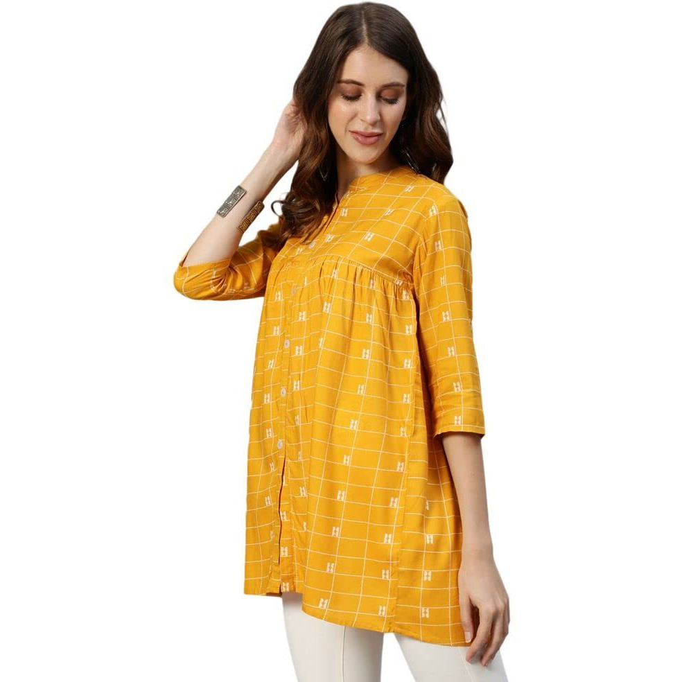 Anubhutee Women's Rayon Printed A-Line Kurti Yellow