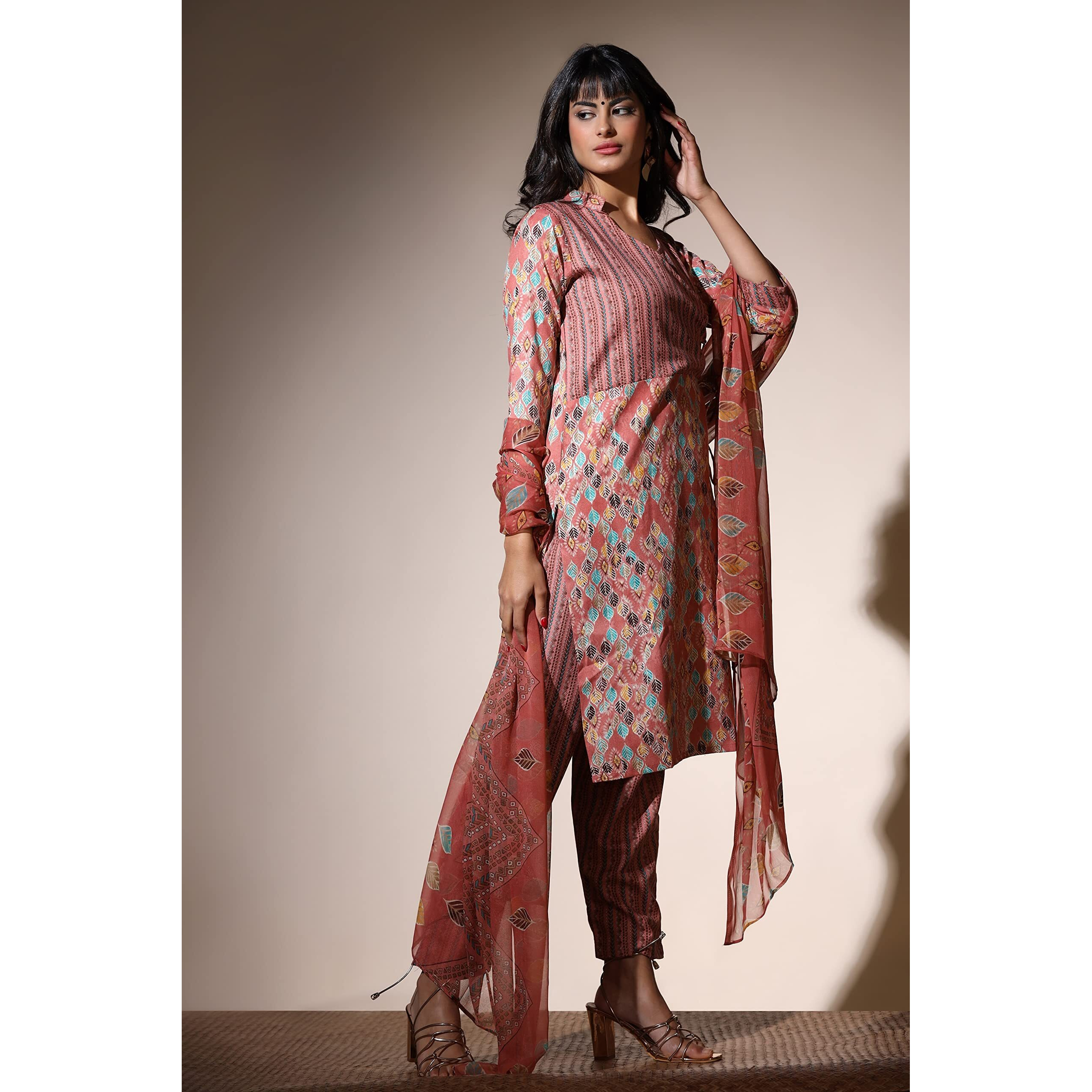 Dhruvi Trendz Cotton Blend Abstract Print Regular Women Kurta Set (Dt-K2697_Pink_Xxl)