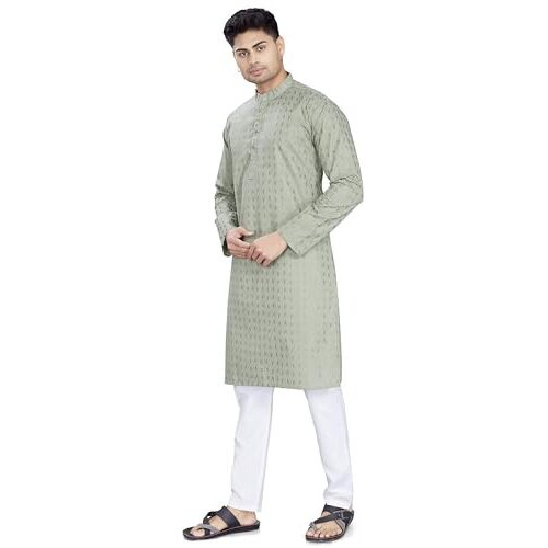 Divisive Men's Thread Embroidered Cotton Only Slim Fit Kurta (Dkrt1092_L_Olive)