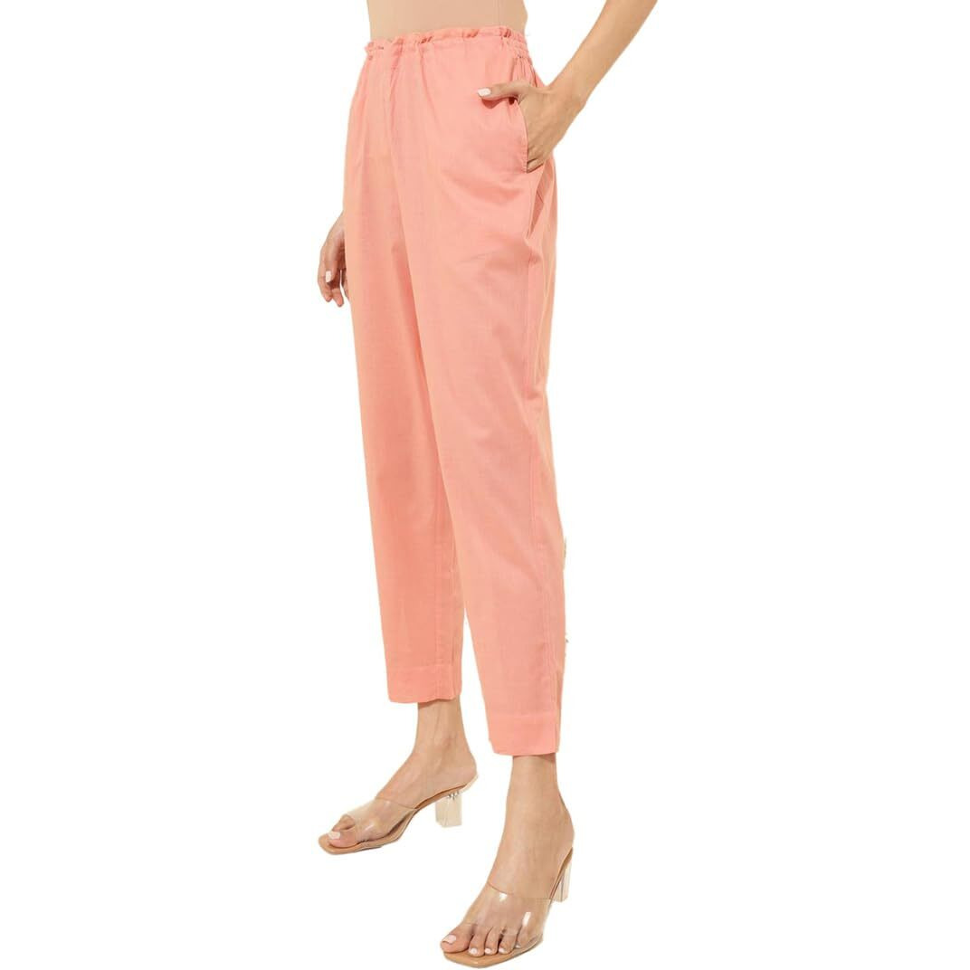 Fabindia Women's Regular Casual Pants (2124217Coral_Coral