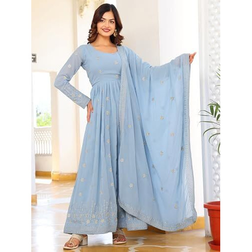 Fashion Basket Georgette Anarkali Kurta For Women Sky Blue