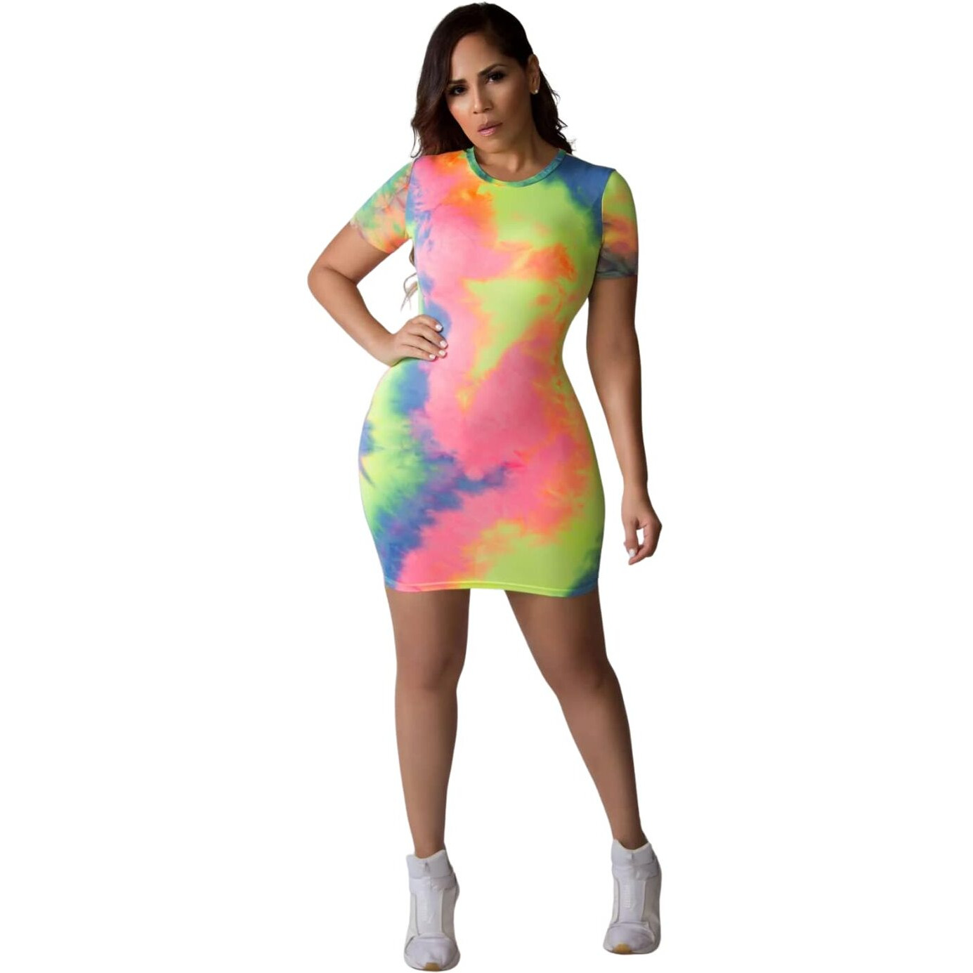 Greciilooks Body Con Dress For Woman | Tie Dye Dress For Women | Dresses For Women (Large, Multicolor)