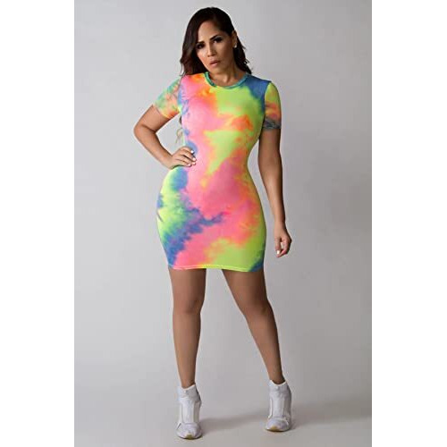 Greciilooks Body Con Dress For Woman | Tie Dye Dress For Women | Dresses For Women (Large, Multicolor)