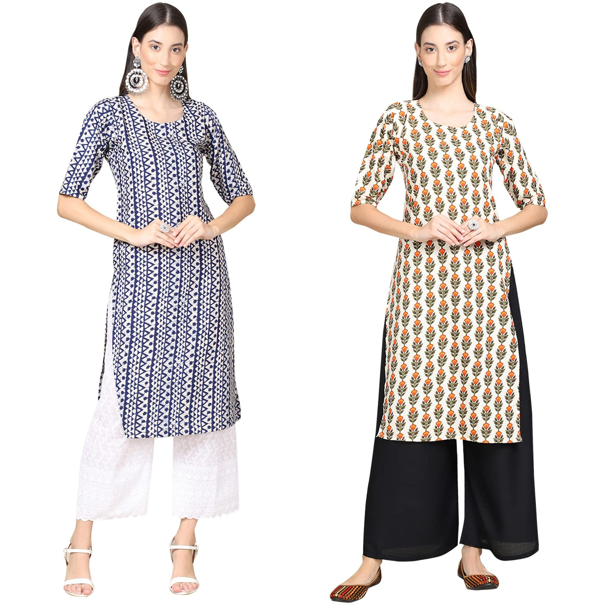 Pinkmint Women's Crepe Digital Print Straight Kurta Pack Of 2 [C-348-352_Xxl]