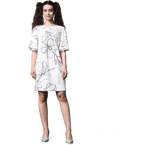Purvaja Womens Ruffle Above Knee Length Dress (Wini-088-Croma_White_Small)