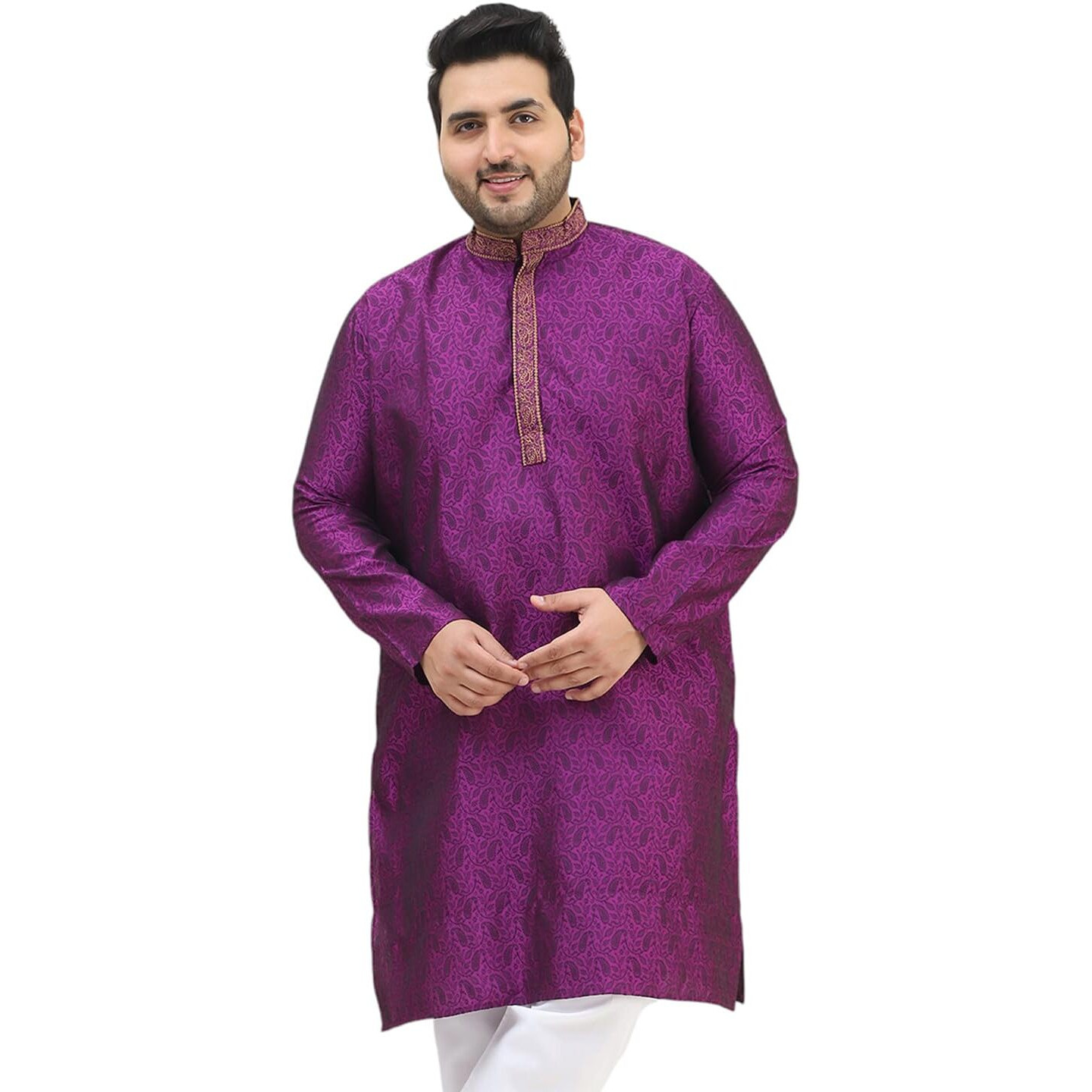 Sojanya Plus (Since 1958) Men's Silk Blend Purple Self Design Only Long Kurta