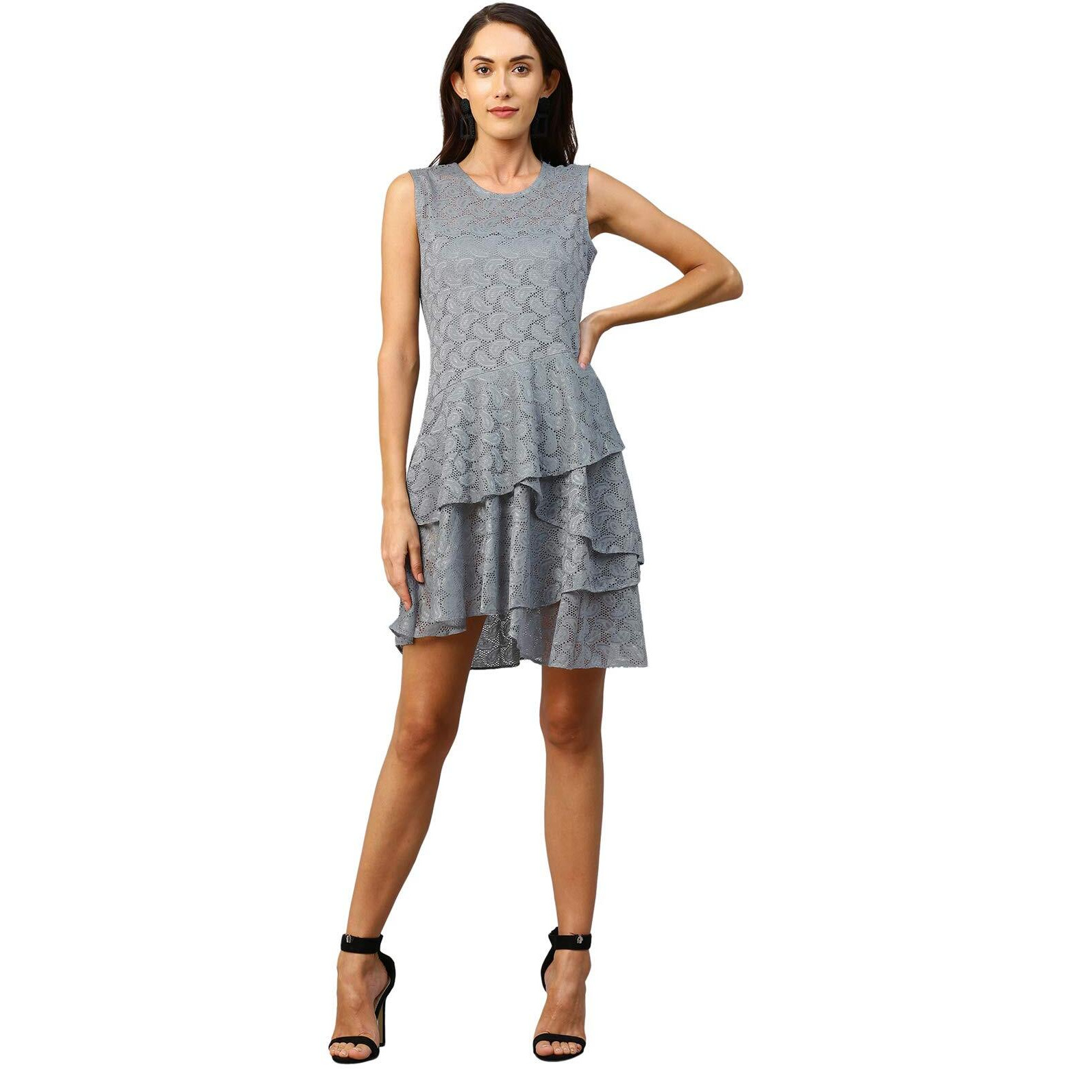 Selvia Women's Net A-Line Mini Dress (114Tkn2604-M_Grey_Medium)