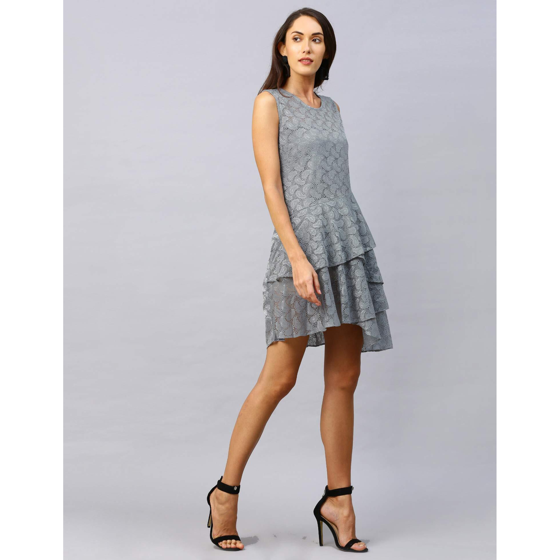 Selvia Women's Net A-Line Mini Dress (114Tkn2604-M_Grey_Medium)