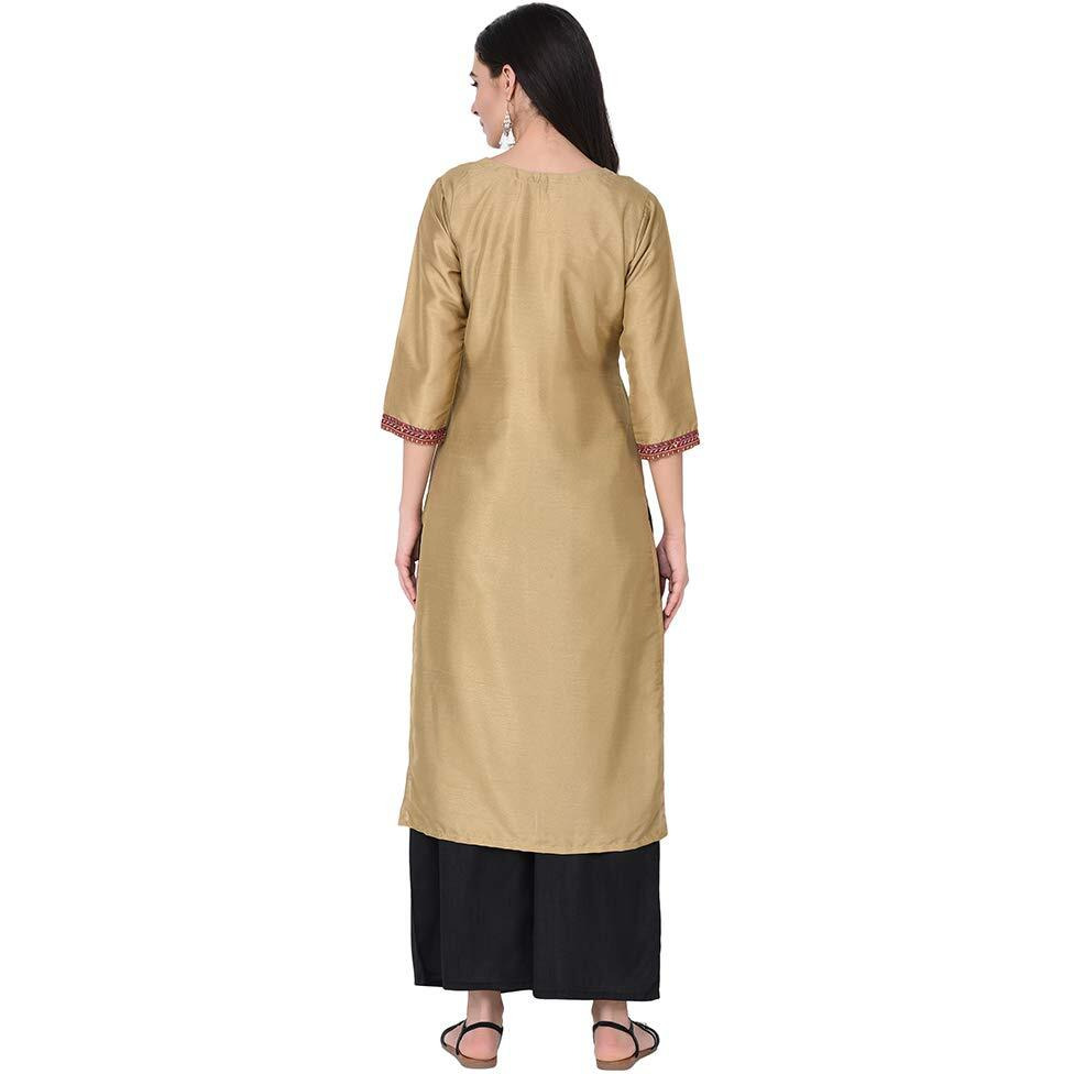 Ziyaa Women's Art Silk Straight Kurta (Zikups2411-S_Brown_Small)